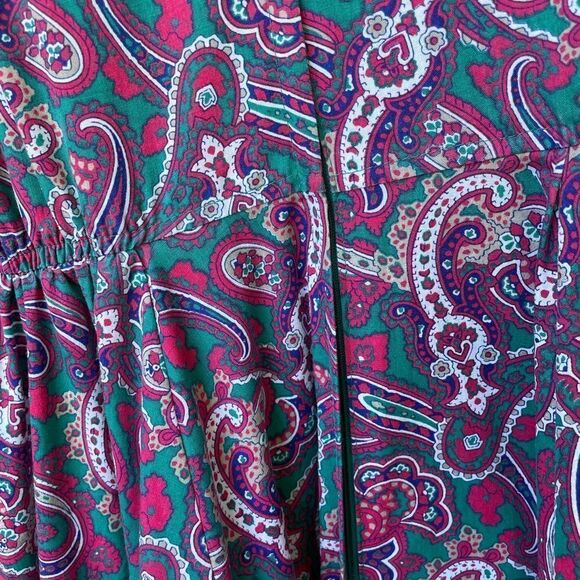 Vintage 80’s Square Dancing Paisley Print Dress Green and Dark Pink With Lace - Picture 12 of 16